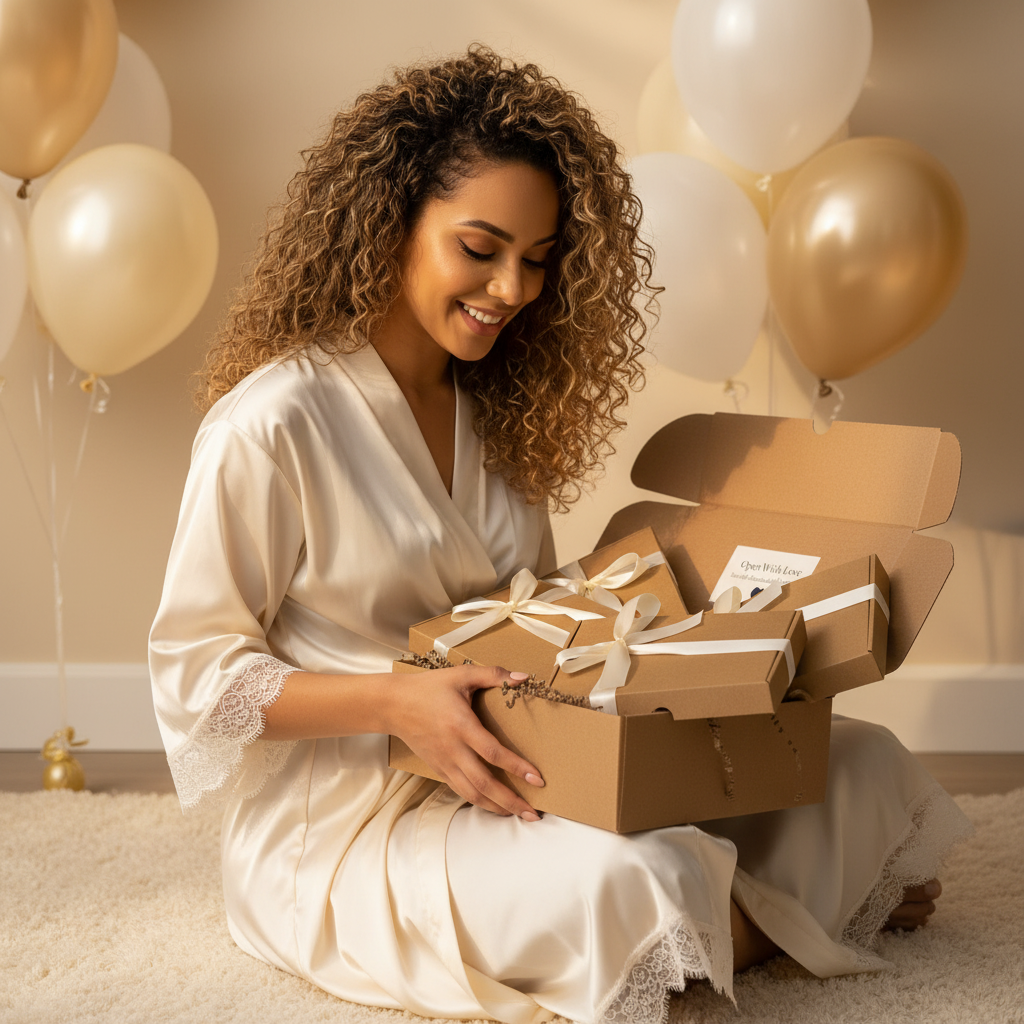 Open 4-in-1 pamper hamper from Surreal Hampers showing natural cream, Himalayan bath salts, lip balm, and tealight candle — ideal for Christmas gifting, birthdays, or a relaxing girls’ night in.