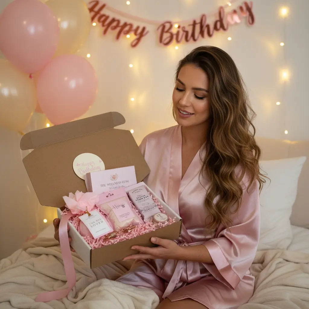 25th birthday gift box with pampering items, bath salts, and luxury skincare products Surreal Hampers UK