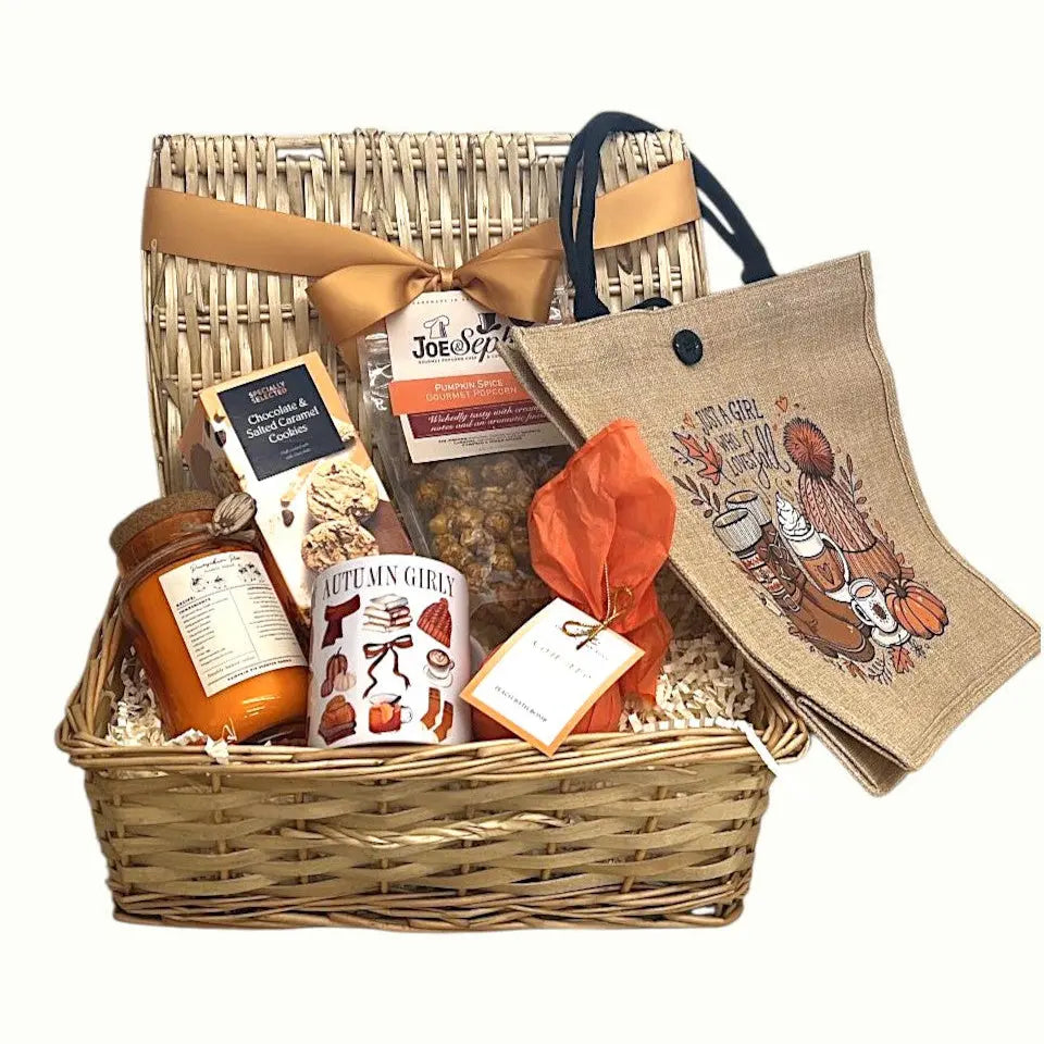 cosy Christmas gift, pamper hamper Gift basket with a jar, packets, and a decorative bag 