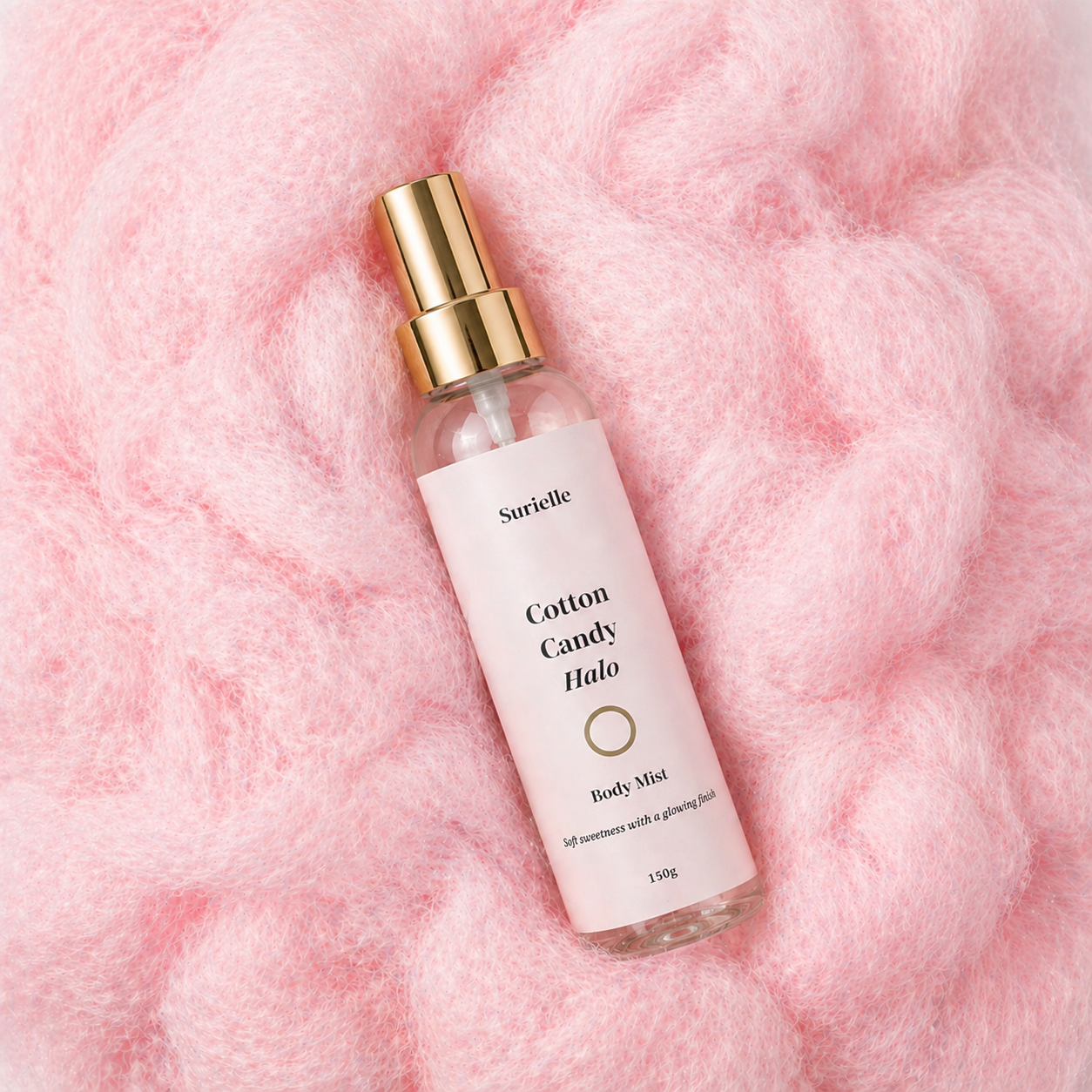 Cotton candy halo body mist with a soft, sugary scent for a fresh and uplifting feel