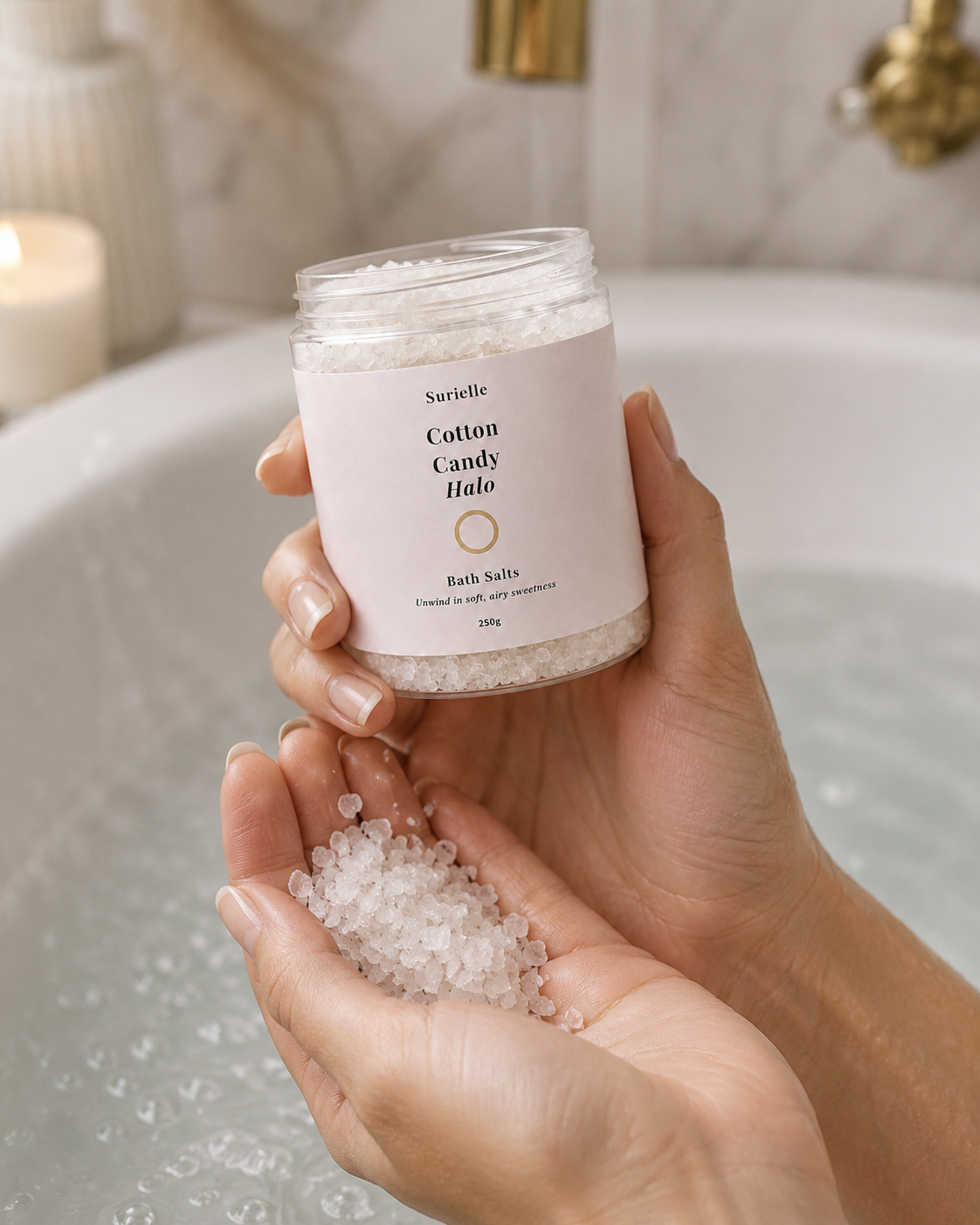 Sweet scented bath salts UK for pamper hamper gifts and cosy self care evenings