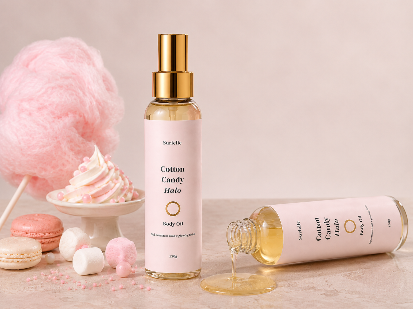 Luxury body oil UK with cotton candy scent for pamper hamper gifts and self care routines