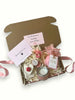Gift box with rose lip balm, bath bomb, love heart soap and candle