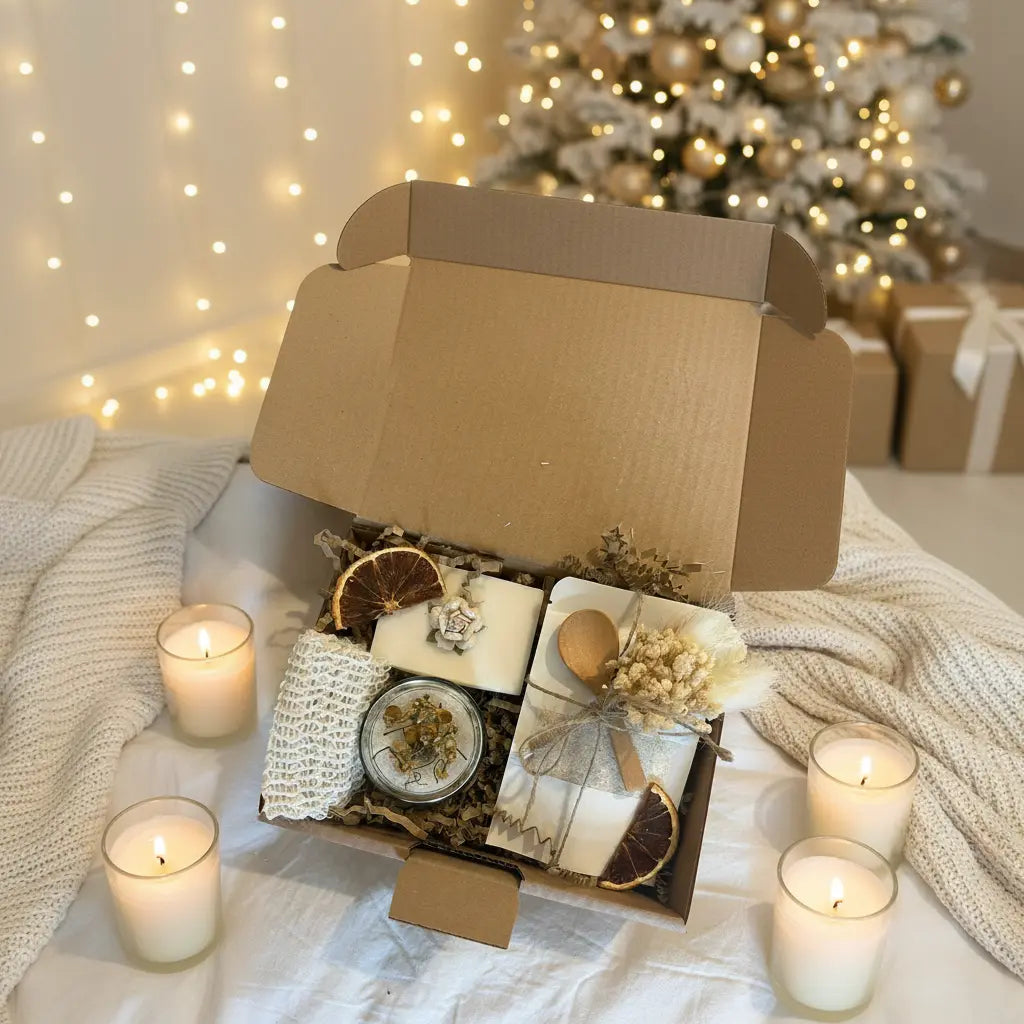 Christmas Vegan pamper gift box hug in a box with cruelty-free skincare and self-care items