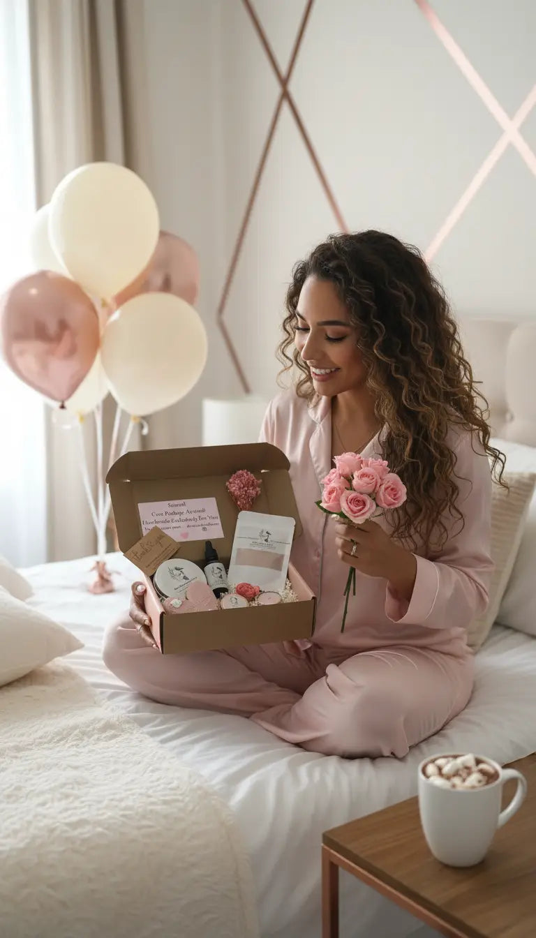 Luxury handmade gift box for her birthday hug in a boxnext day delivery gift box last minute Christmas hamper UK Surreal Hampers UK