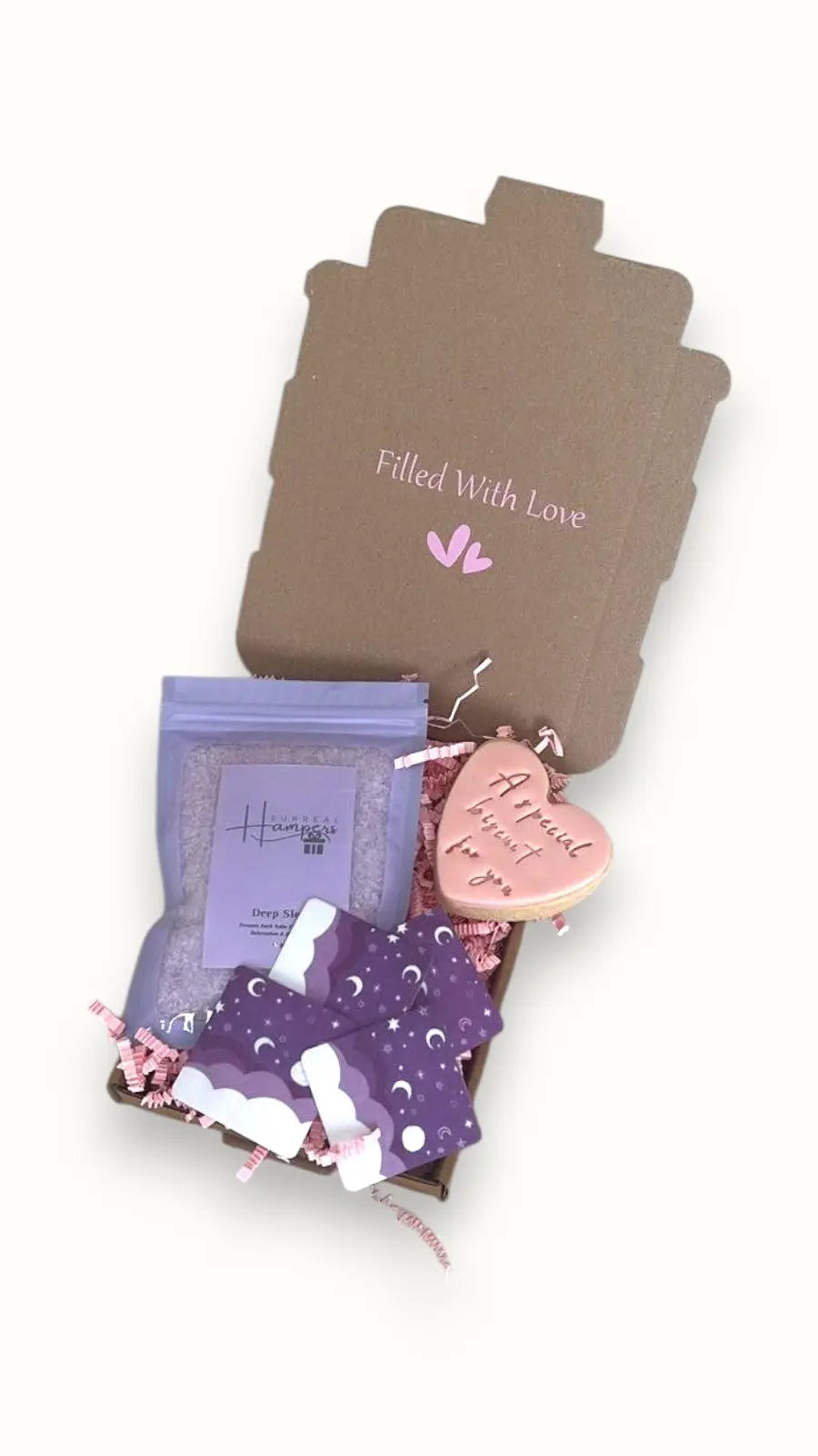 Mini gift box with lavender bath salts, cookie and night patches. Christmas mini gift boxes 