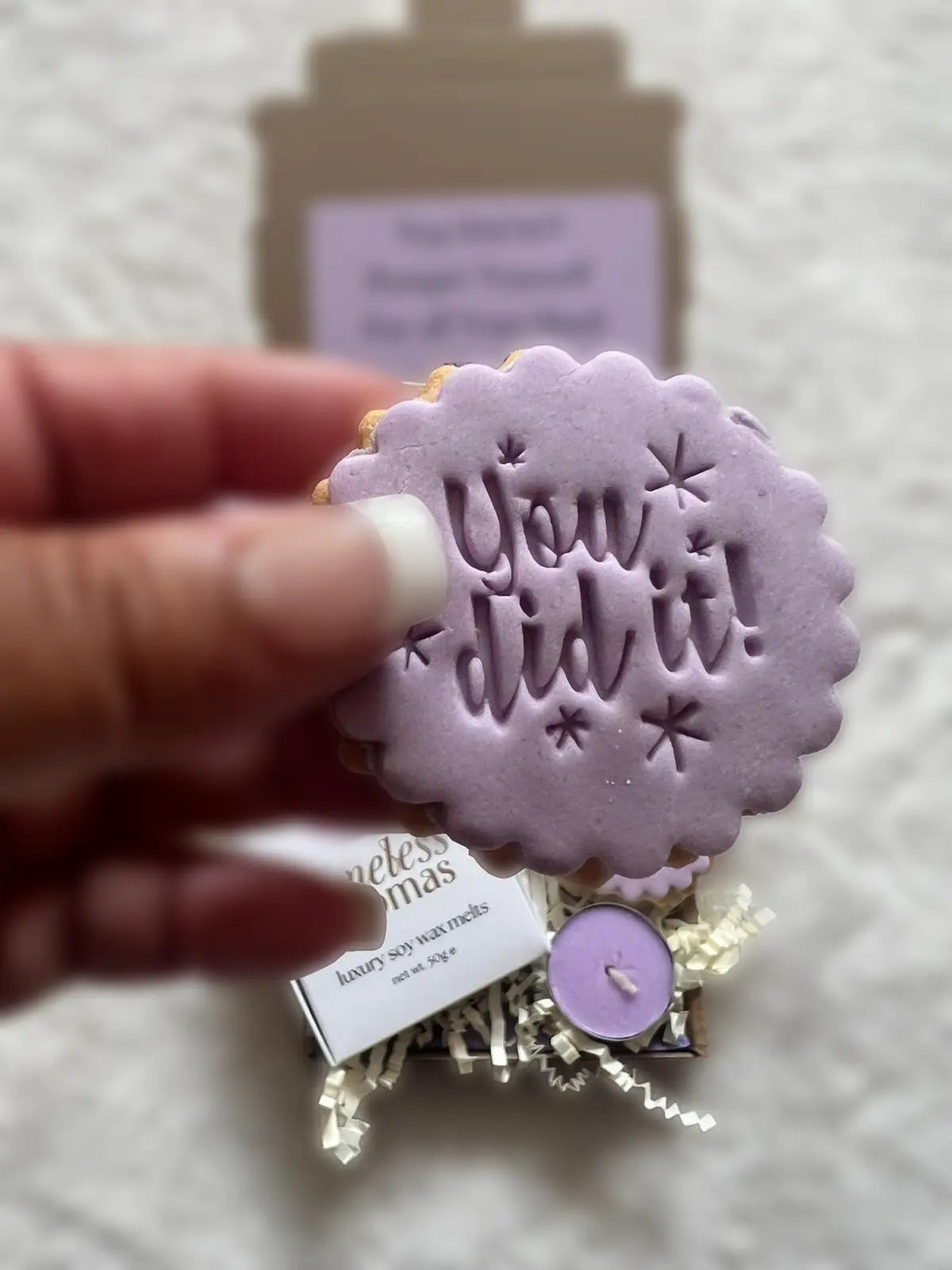 Letter box Purple decorative gift box with 'you did it!' cookies in mini gift box for her 