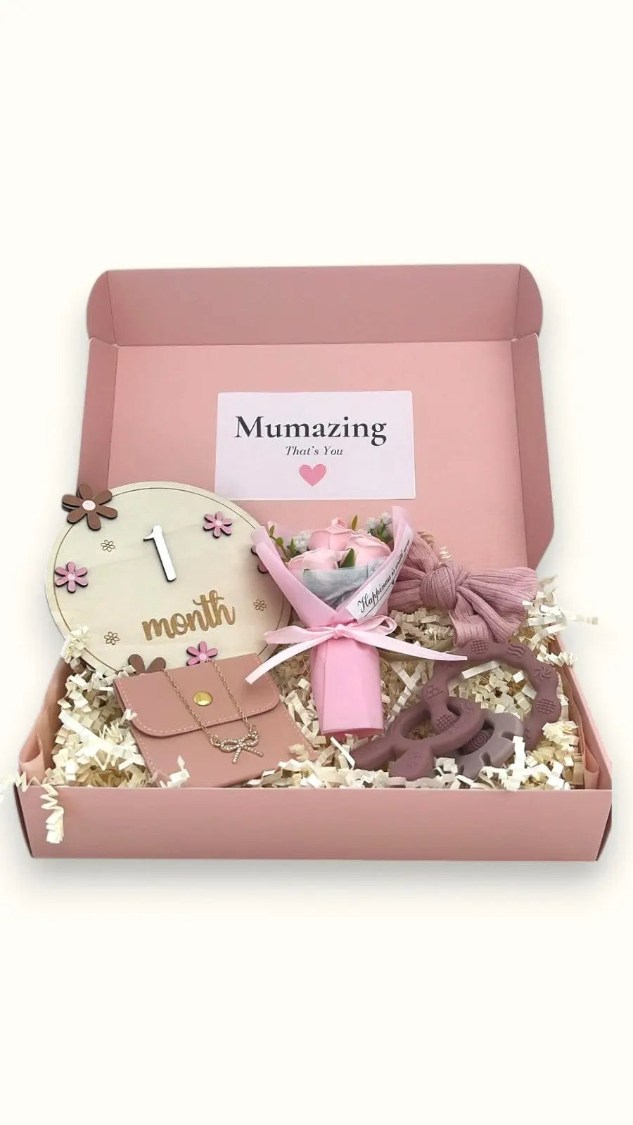 Mama and Baby Girl - Ready Made Box, Mum and baby gift set, gift ideas for new mum, maternity gift set which includes necklace, 12 month milestone set, teether, mini dried flower