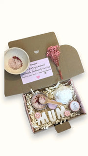 Mum’s birthday gift box with skincare, pampering treats, and indulgent bath products