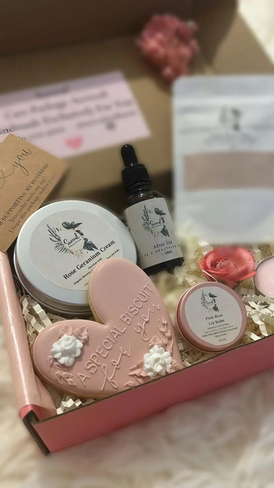 Christmas gift box for women including cream, oil, lip balm, biscuit, Free Next day delivery 