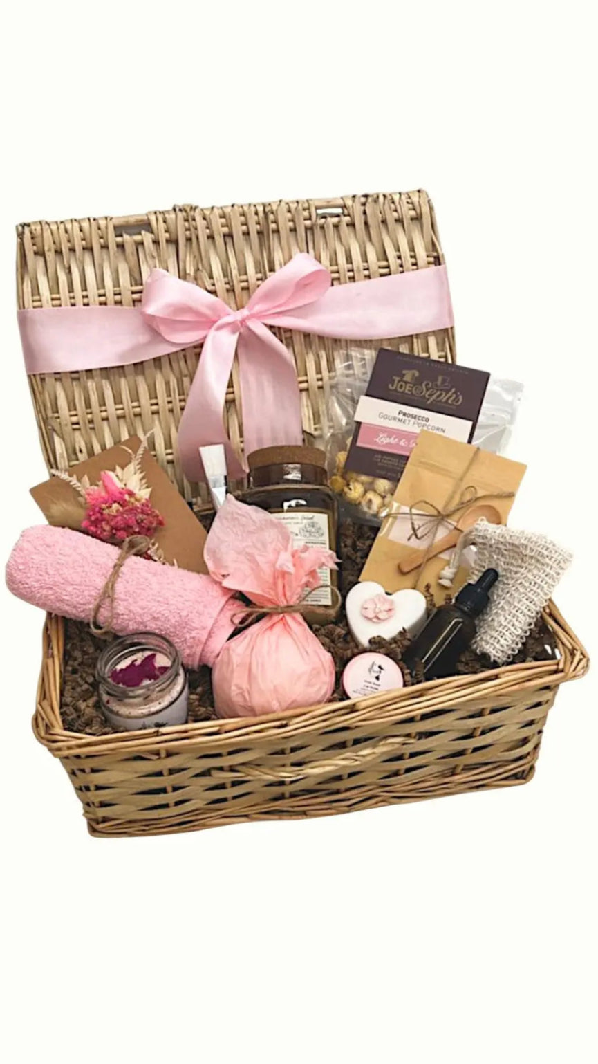 Self care spa gift set in handmade hamper for birthdays, Christmas, and pampering