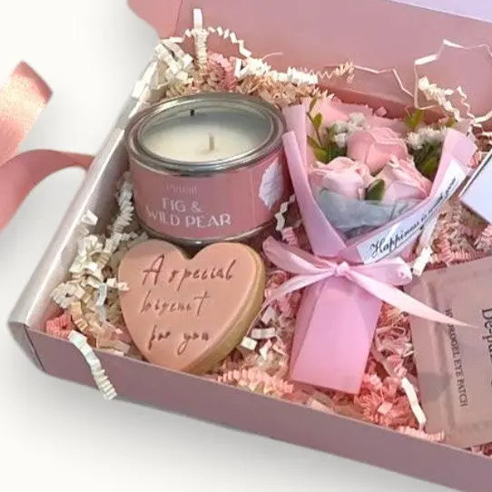 Self-care pamper box with calming bath items, skincare, and relaxation treats - Surreal Hampers UK