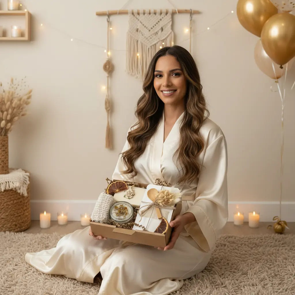 Luxury vegan hug in a box gift set with cruelty-free bath products and self-care goodies