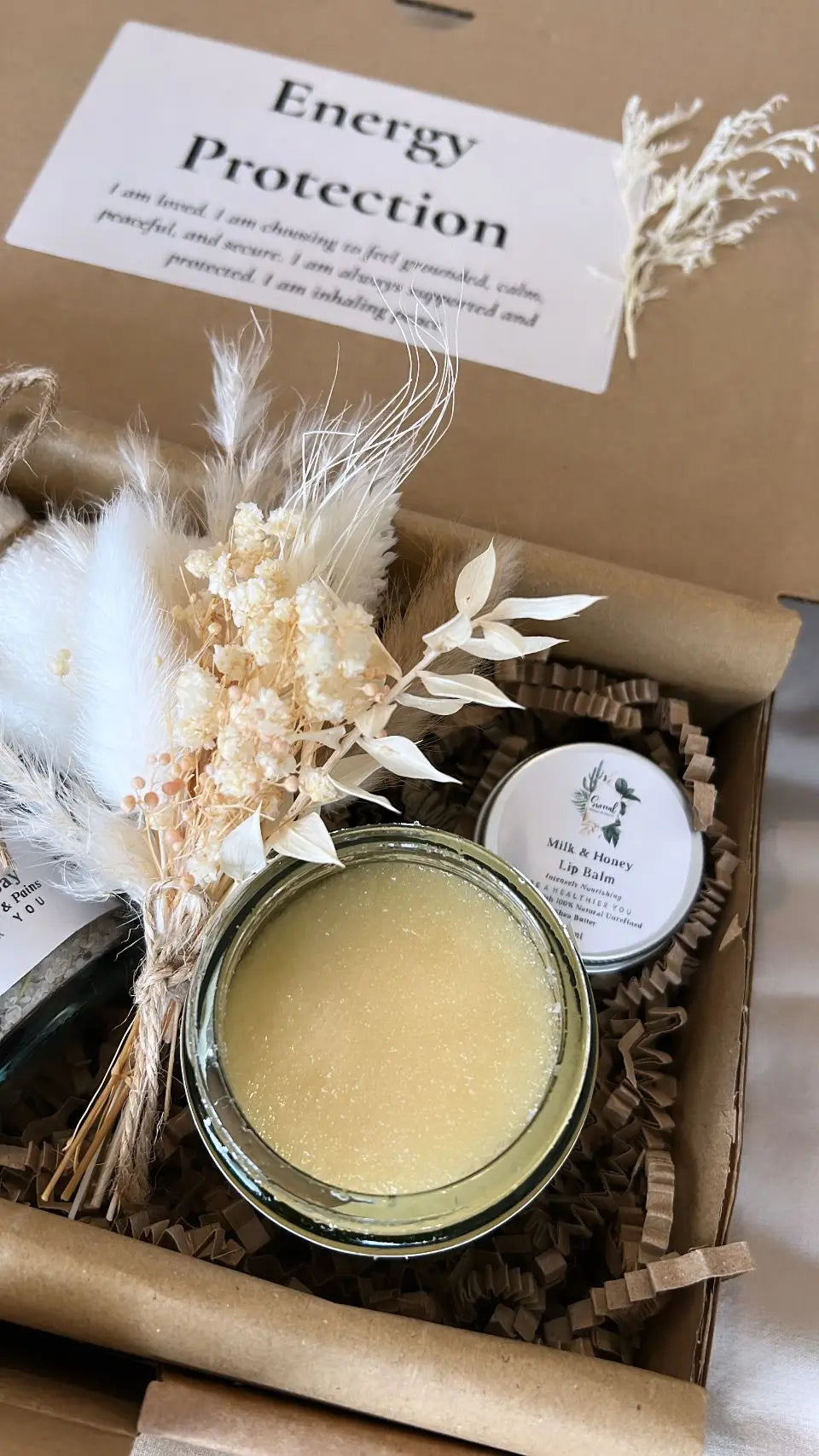 Gift box with sugar scrub lip balm candles. Positive affirmation gifts, Christmas gift box and Spa gift set