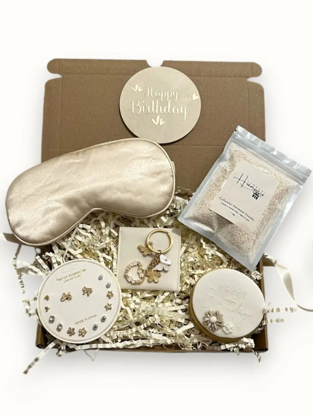 Unique gift boxes - Luxury birthday gift box with jewellery, biscuit, bath soak and candle Surreal Hampers UK
