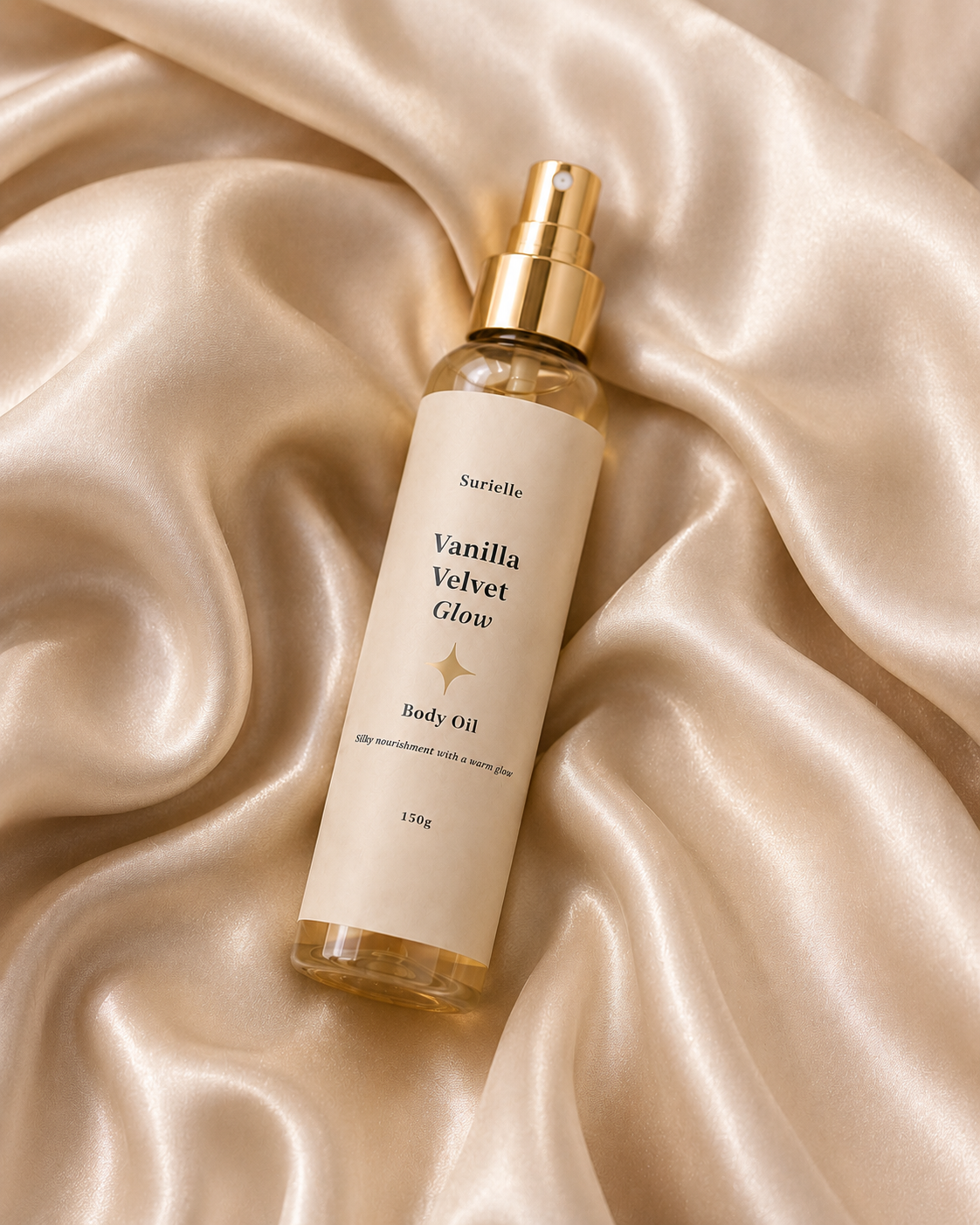 Nourishing vanilla body oil for cosy self care moments, skincare routines and luxury gift boxes.