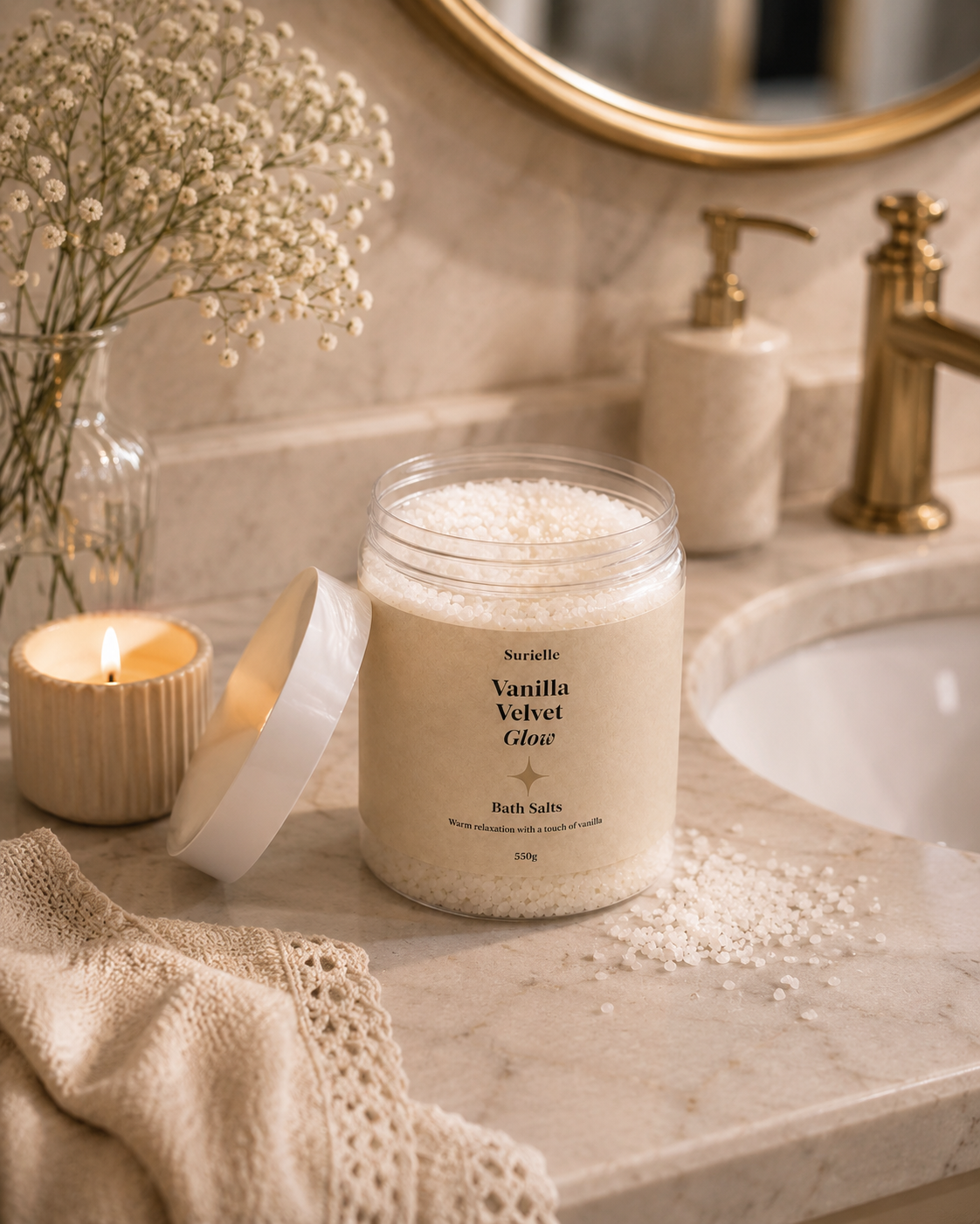 Vanilla Velvet Glow body care product for glowing skin and luxurious self care routines